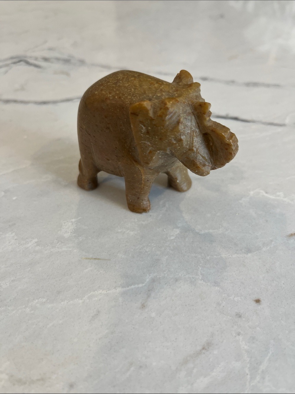 Carved Brown Stone Elephant Sculpture - Decorative Home Accent
